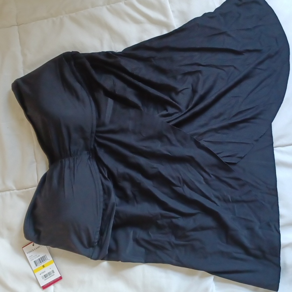 Vince Camuto Strapless Draped Tankini Top Swimsuit Black Size M